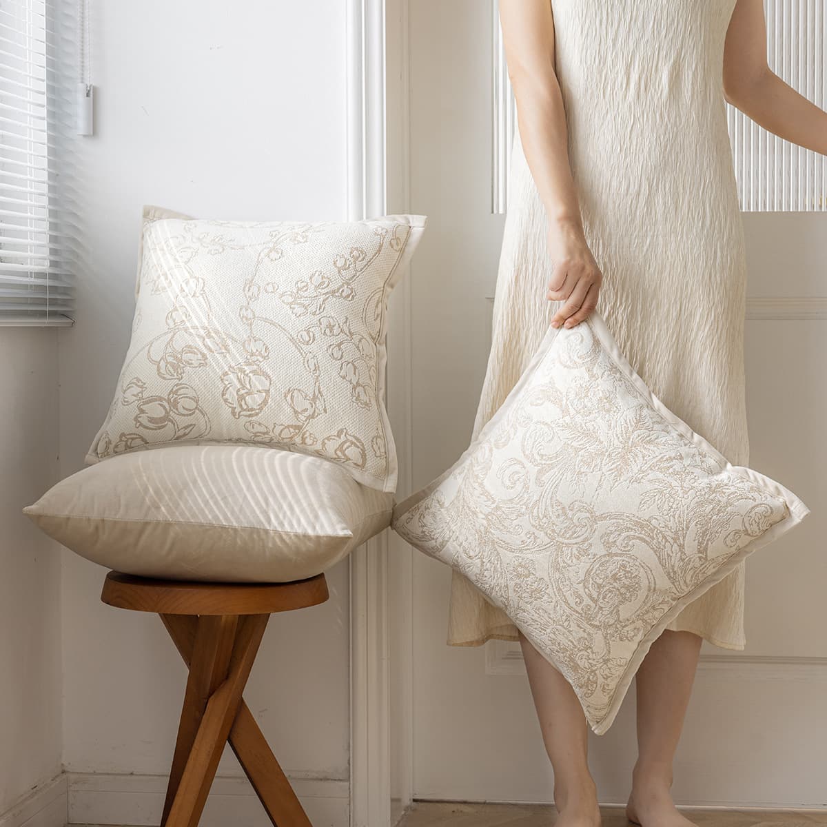 Household Accessories Cream Style Flower Pillowcase Ins Style Nordic Living Room Decoration Sofa Pillow Bedside Cushion Bed Back Pillow