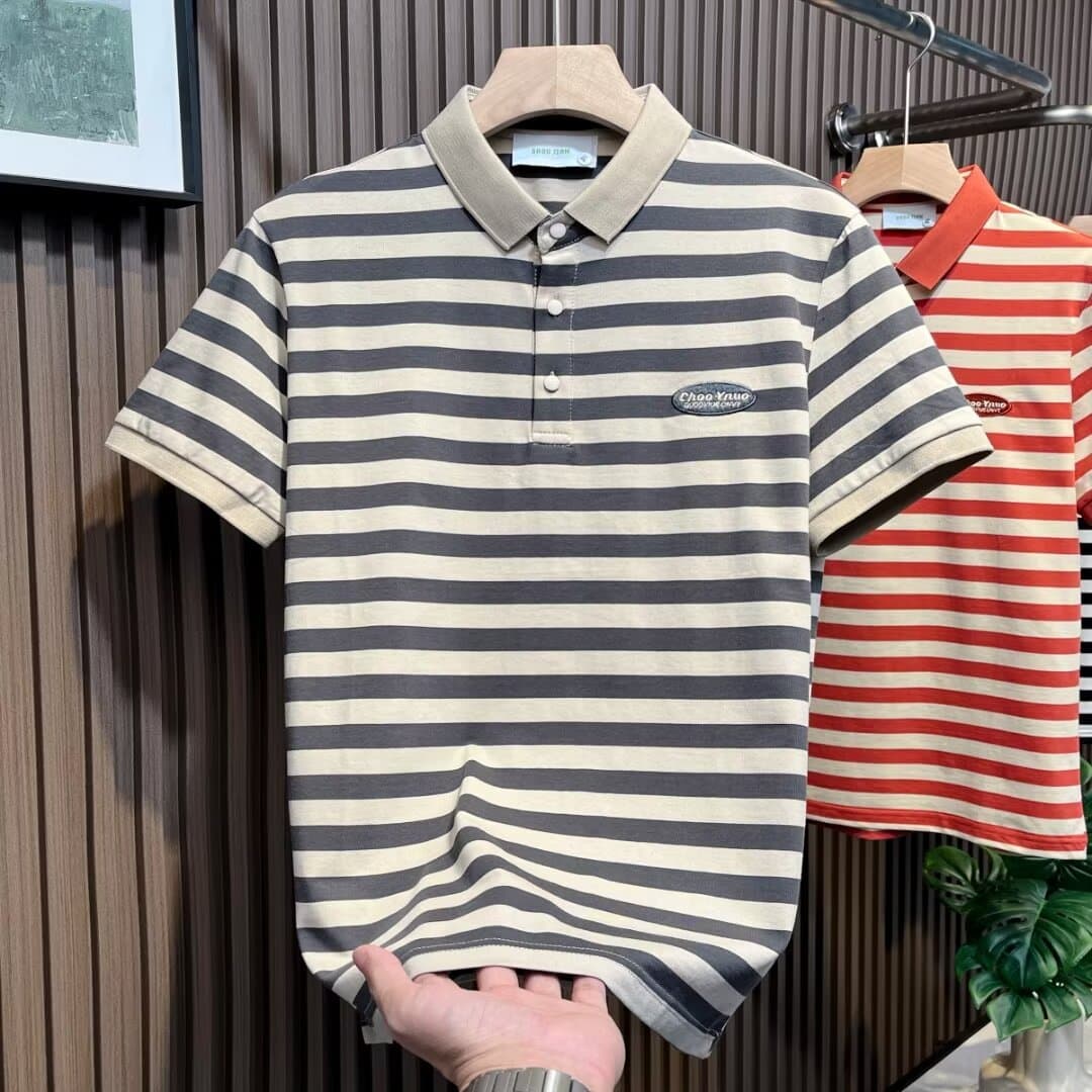 Men's Wrinkle-Resistant Slim Fit Polo Shirt – Breathable Pique Cotton Business Casual Top (M-4xl, Striped)