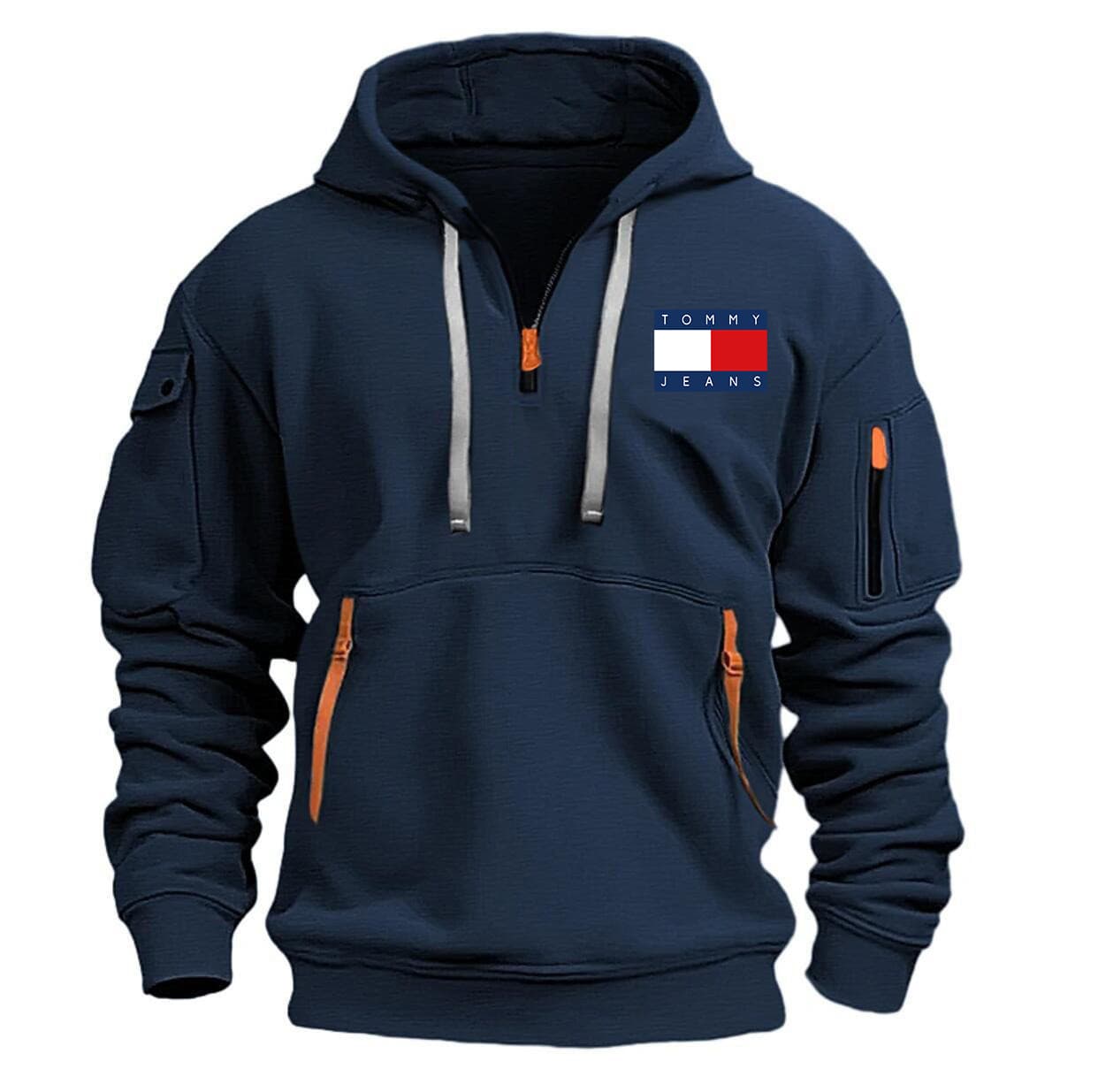Sweat à capuche pour homme, printemps et automne, fermeture éclair, multi-poches, imprimé marée, veste de sport et décontractée pour homme