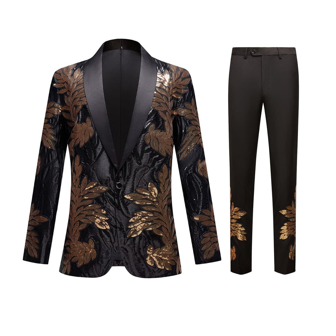 Men's Fashion Positioning Applique Sequin Suit Two-piece Set Wedding Banquet Singer Dress Top + Pants