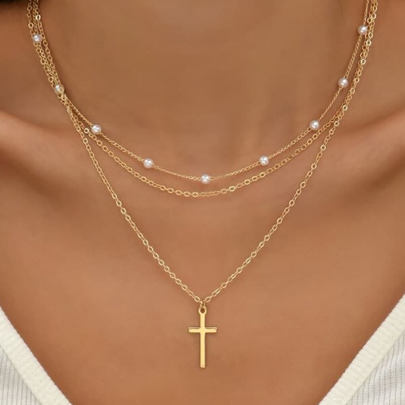 Exaggerated personality cross pendant clavicle chain light luxury multi-layer stacked niche Jewelry necklace