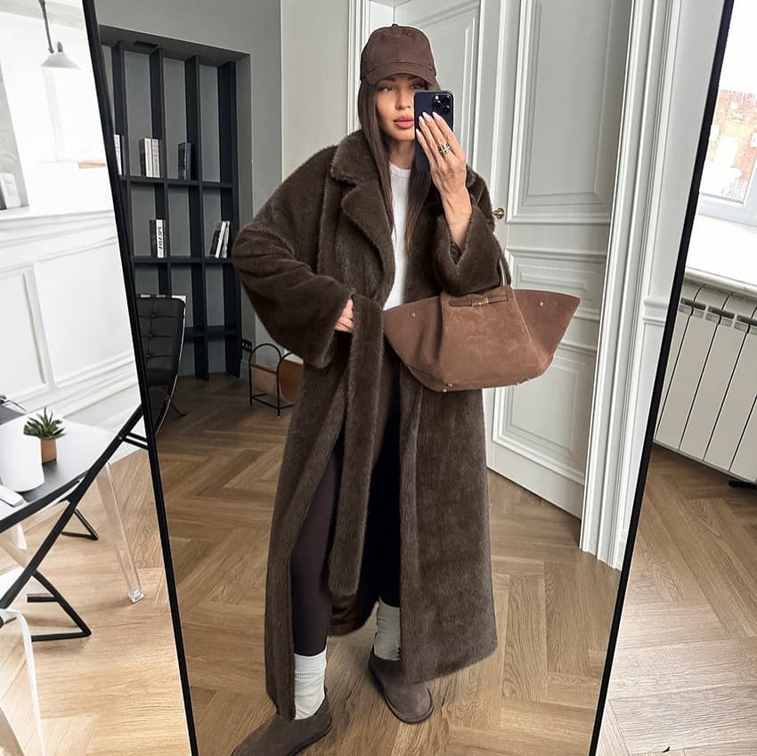 Nordlicht Nordlicht American Retro Winter Loose Fur Coat For Women Fashion Sexy Hot Girl Waist-Tie Plush Jacket