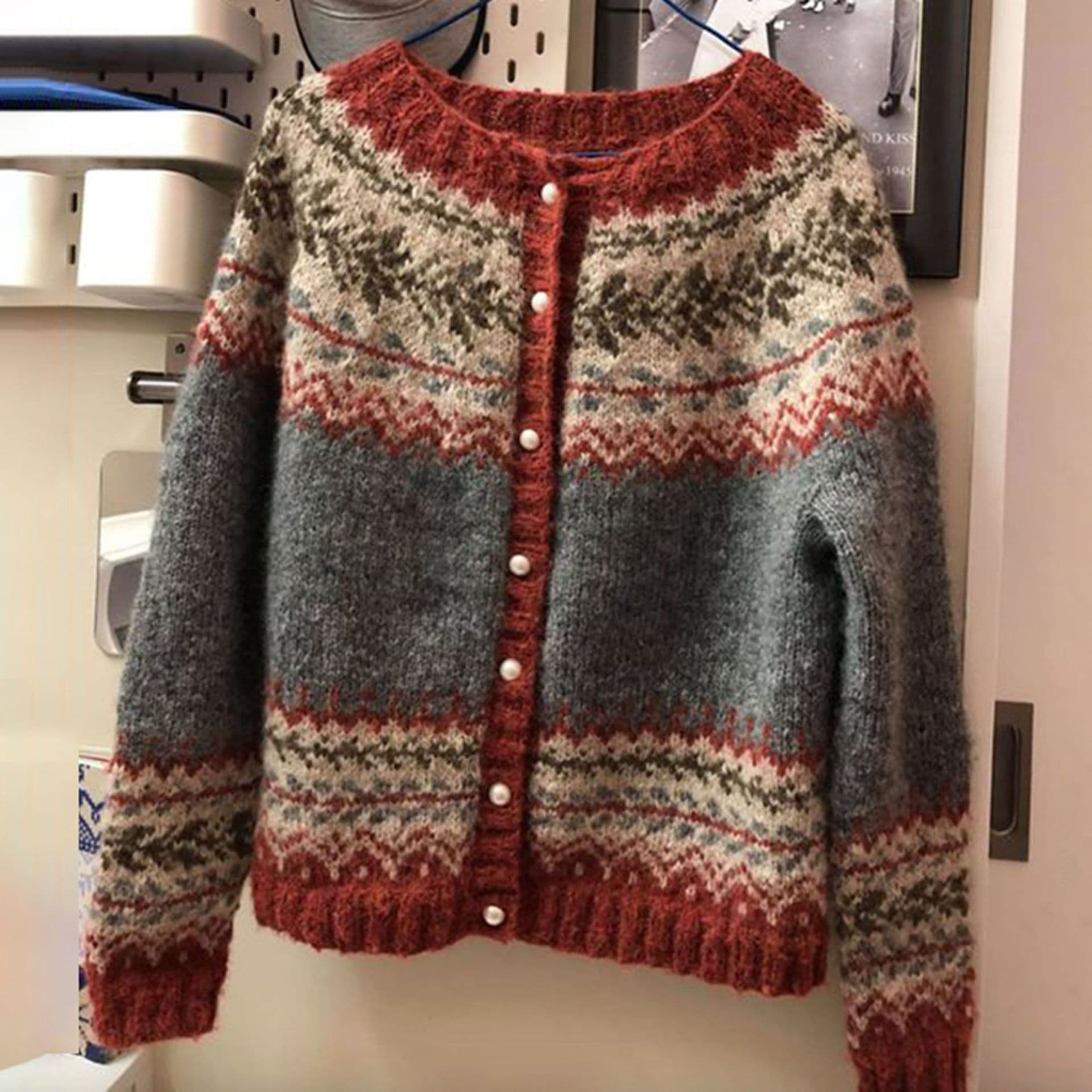 Ethnic Embroidery Knit Cardigan Women's Long Sleeve Open Front Sweater Gothic Style Fall Winter Fashion