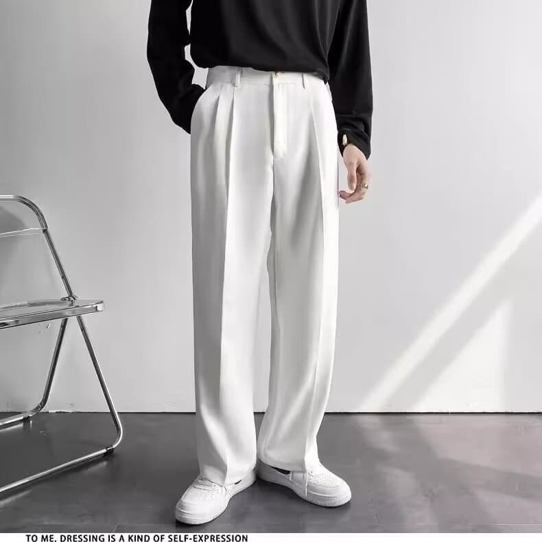 Pantalons noirs drapés de luxe légers et haut de gamme pour hommes, pantalons longs amples, droits et larges