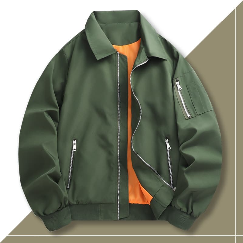 Men's Casual Bomber Jacket - Lightweight Workwear Coat With Zipper Pockets, Loose Fit For Spring & Autumn (Black, Khaki, Army Green)