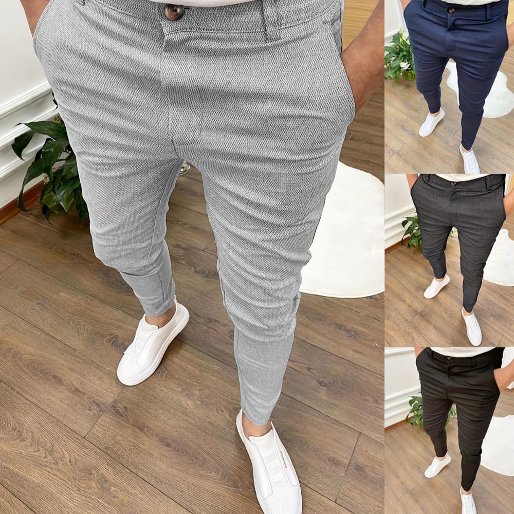 Men's Pants High Elasticity Seasonal Texture Button Casual Leggings