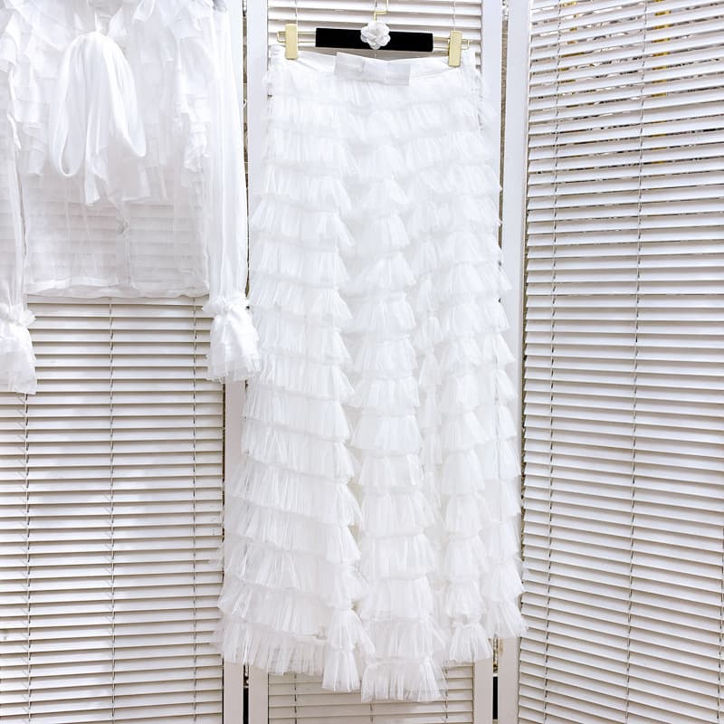 Chemise en mousseline à volants pour femme, nouvelle conception de printemps, jupe à gâteau superposée en maille