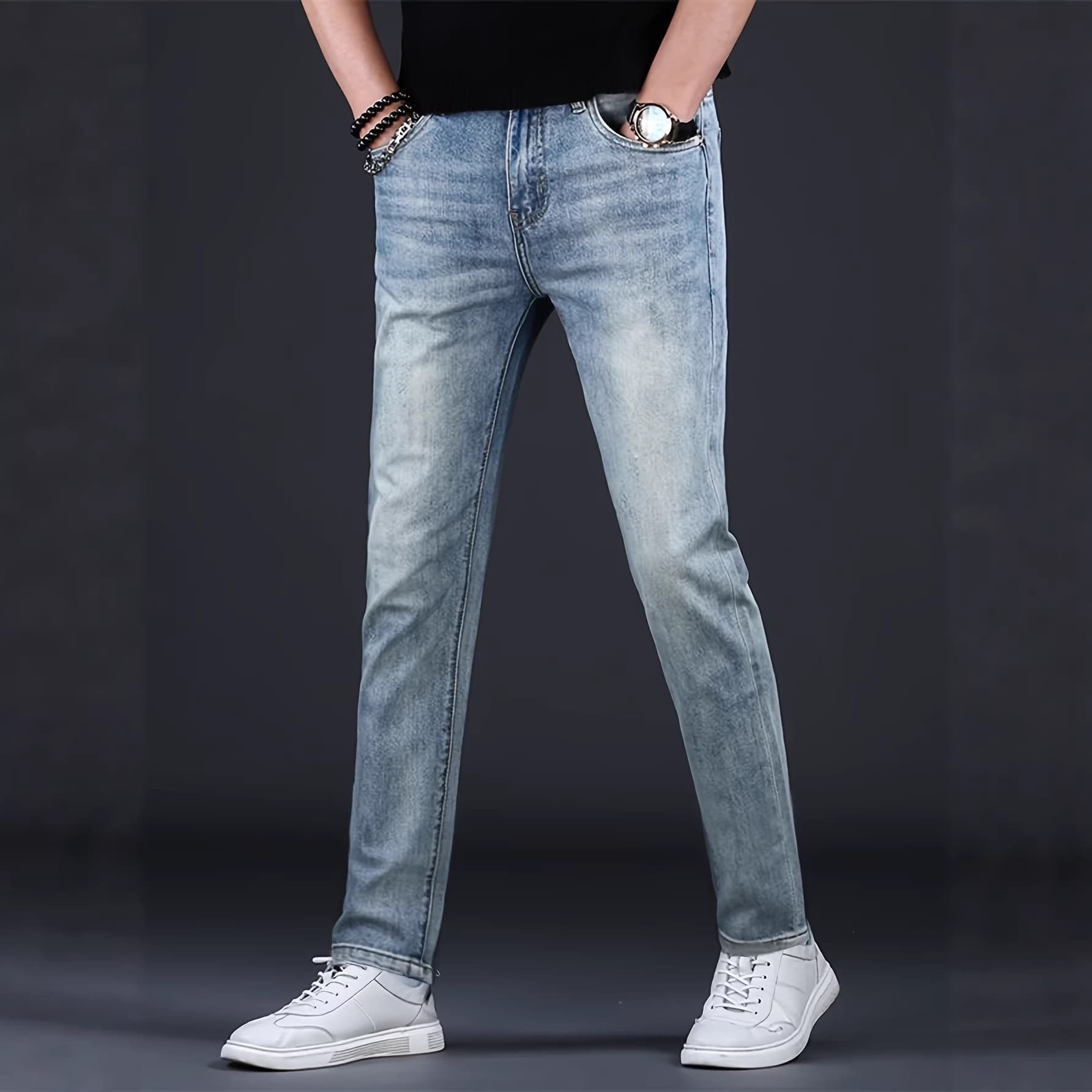 Men's Clothing Stretch Skinny Jeans Slim Fit Simple Design Multi Crafted Blue Trousers