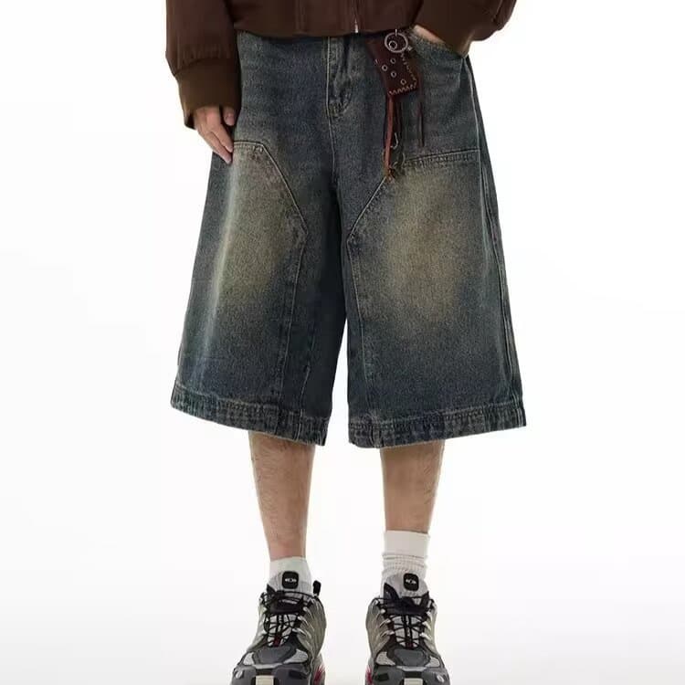 Men's Clothing American Street Fashion Brand Loose Distressed Washed Denim Shorts Men's Mid Length Pants Simple Basic Summer Shorts Men