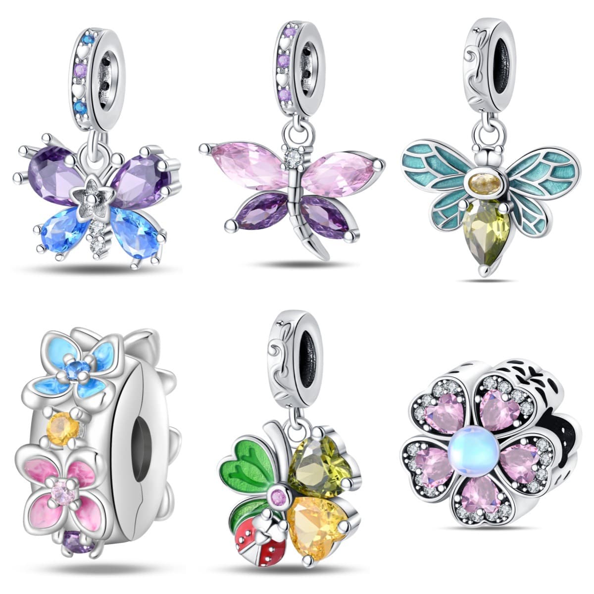 Women's Jewelry Original Pan's Bee Dragonfly Butterfly Four Leaf Clover Zircon Pendant DIY Jewelry Bracelet Copper Plated 925 Silver Pendant Beads