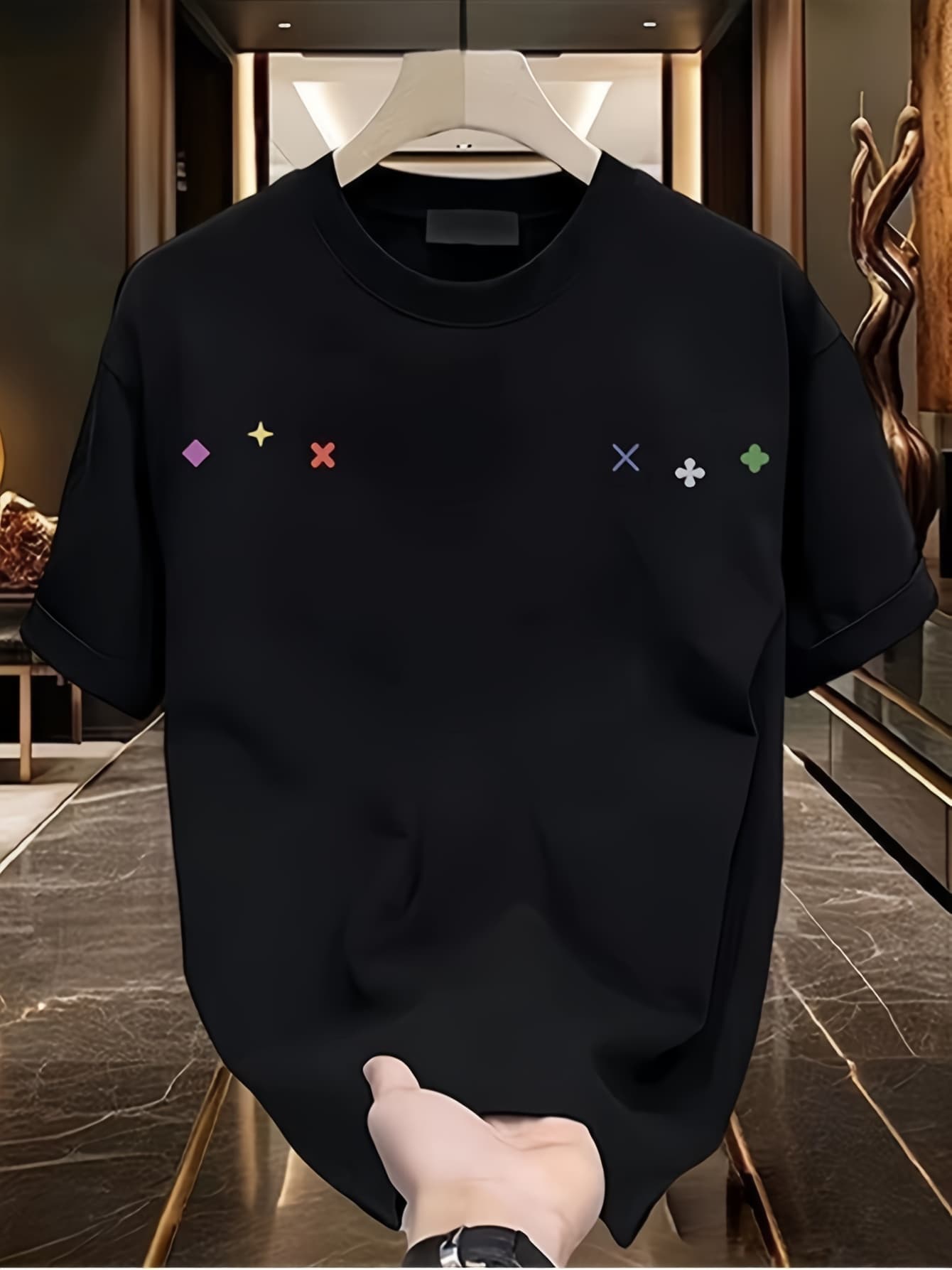 100 Cotton Casual Black T-Shirt With Print Soft Breathable And Comfortable Round Neck Tee For Summer Perfect For Casual AttireComfortable Clothing