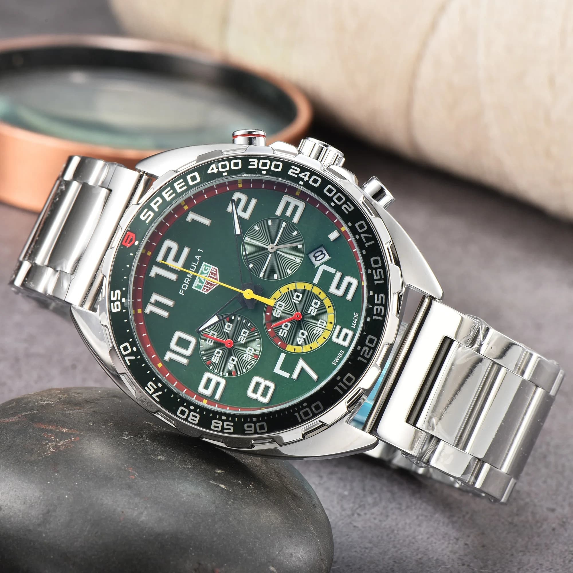 Montre TAG pour homme, multifonctionnelle, à 6 broches, bracelet en acier, à quartz, de haute qualité