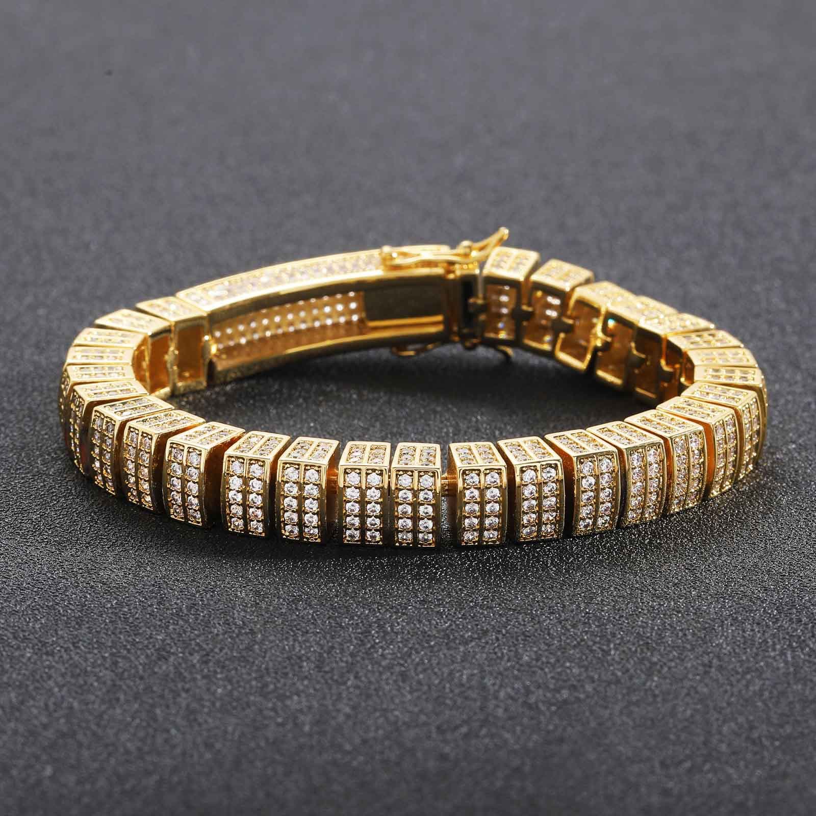 Men’s Jewelry Set Fashion New 10mm Bamboo Chain Hip Hop Bracelet Micro Inlaid Zircon Cuban Chain Personality Trend Brand Men's Clavicle Chain