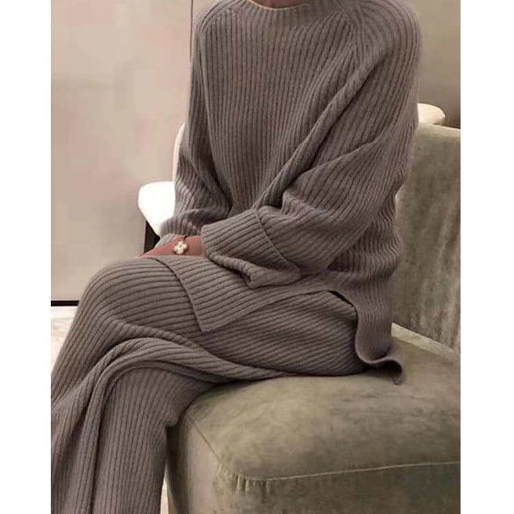 Clothing long-sleeved solid color knitted casual two-piece knitted sweater