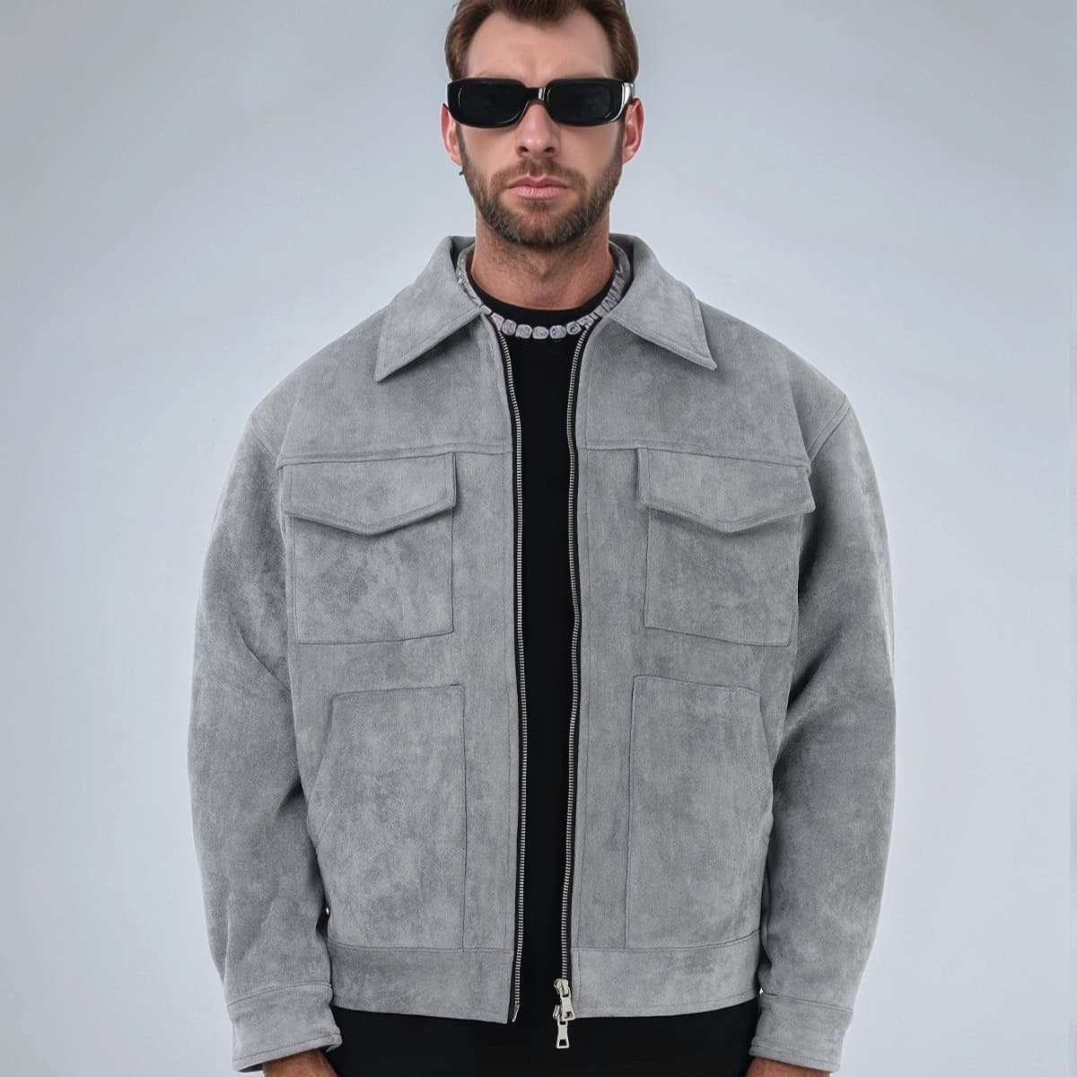 Men's Suede Jacket - Zippered Pocket Lapel Coat | Casual Spring/Fall Outerwear