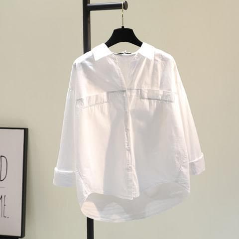 Women's Clothing White Cotton And Linen Shirt With Pockets New Loose Casual Shirt Thin Tops