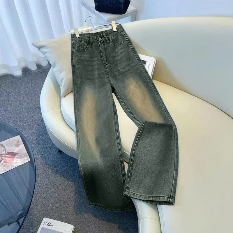 Jeans à jambes larges pour femmes, collection automne 2025, nouveau modèle taille haute, coupe fluide et ample, pantalon droit pour enfants