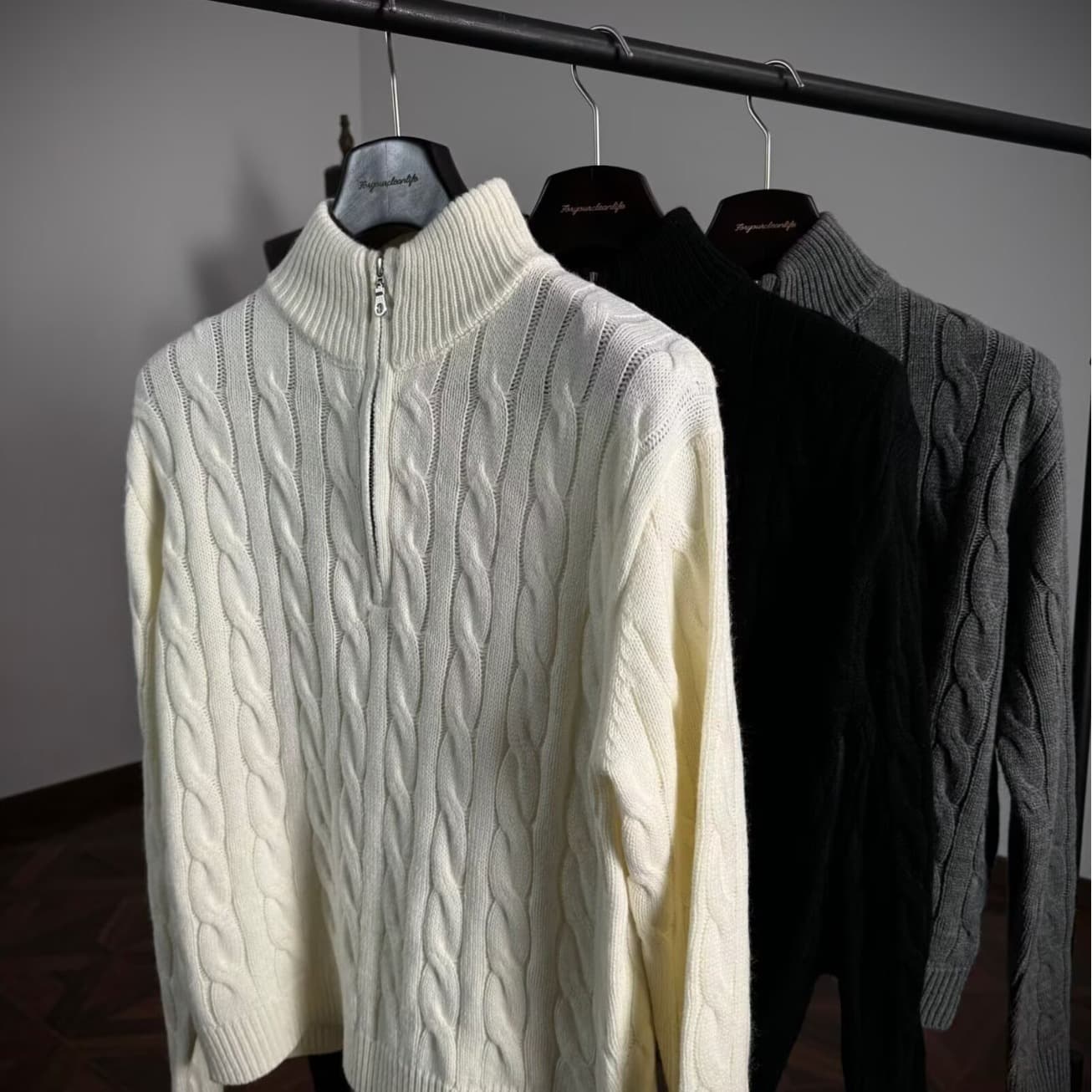 Winter Cable-Knit Turtleneck Sweater For Men | Classic Twist Stitch Pullover | Slim-Fit Wool-Blend Thermal Top In Grey/Black/Beige