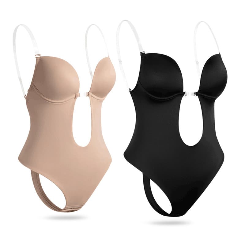 deep V-neck invisible backless body-shaping jumpsuit thong transparent shoulder straps push-up bra body-shaping jumpsuit