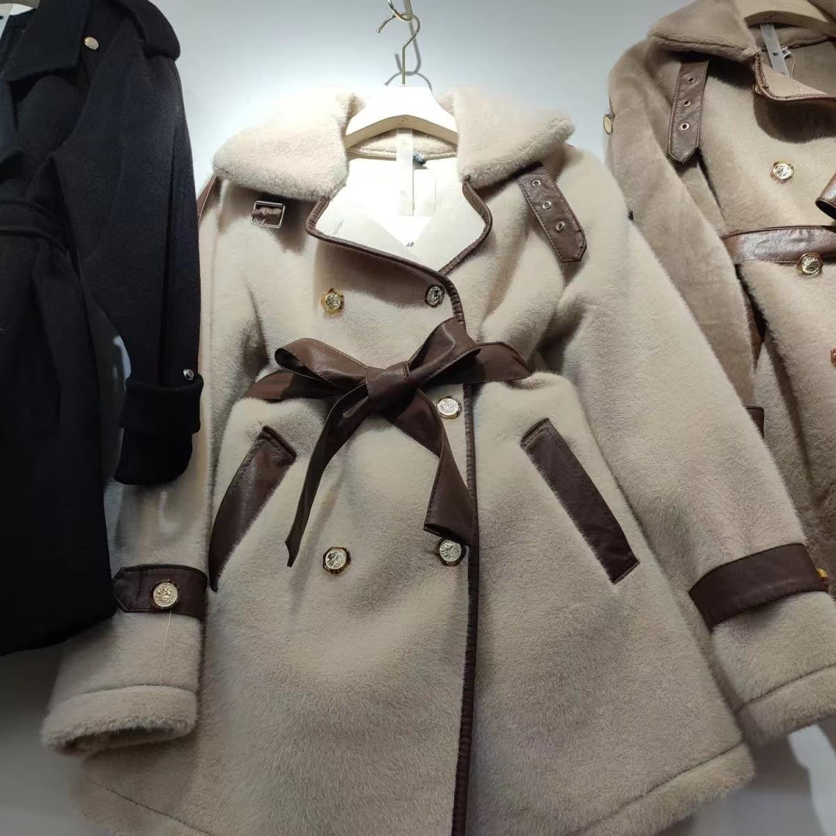 Women's Clothing Mink Fur Women's Mid Length Coat Outerwear New Mink Fur Autumn And Winter Women's Belt Style Temperament