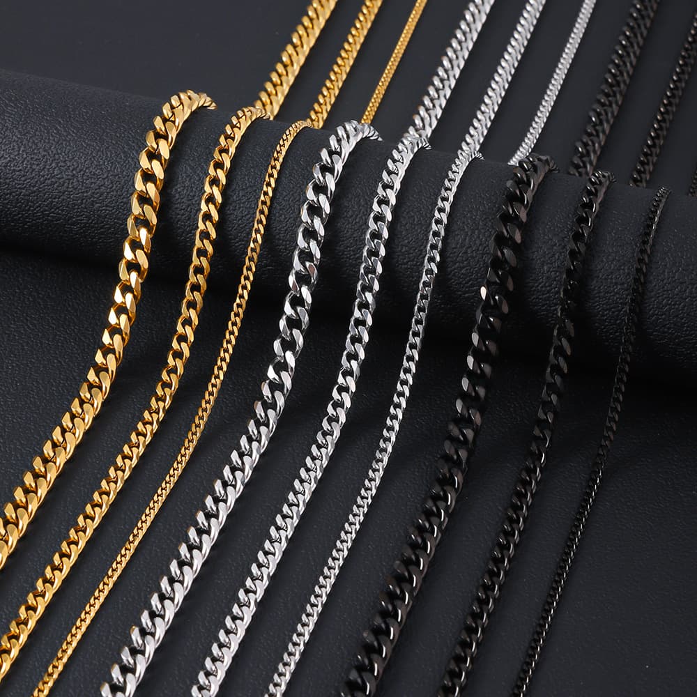 Necklaces Titanium Steel Single Line Six Sided Grinding Necklace 18K Gold Plated Cuban Chain Men's Stainless Steel Necklace