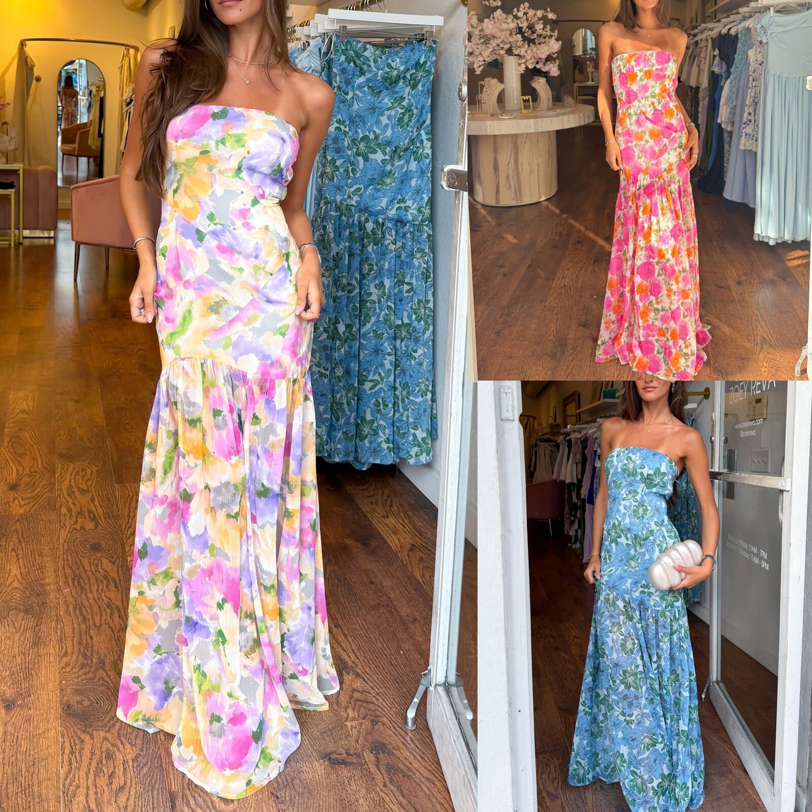 Women's Clothing Summer New Elegant Tube Top Mesh Print Waist Sleeveless Ruffle Dress