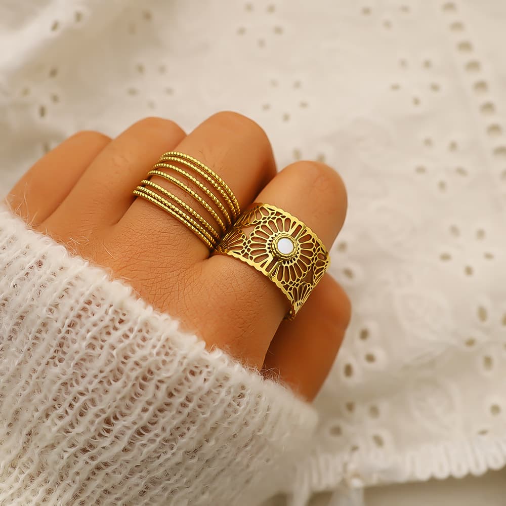 French Court Style Irregular Trend Ring Does Not Fade Titanium Steel Plated K Gold Open Ring Female