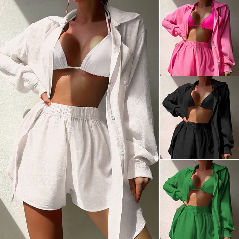 Women's Clothing Shirt Style Suits Beach Jackets Holiday Sun Protection Clothing Loose Sun Protection Clothing Swimsuits Bikini Cover Ups