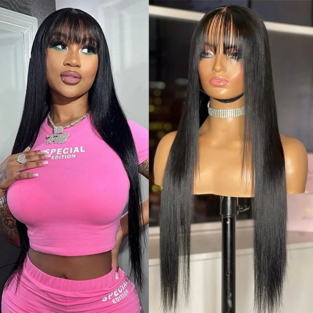 3x1 Lace Middle Part Wig Bone Straight Human Hair Wig With Bangs