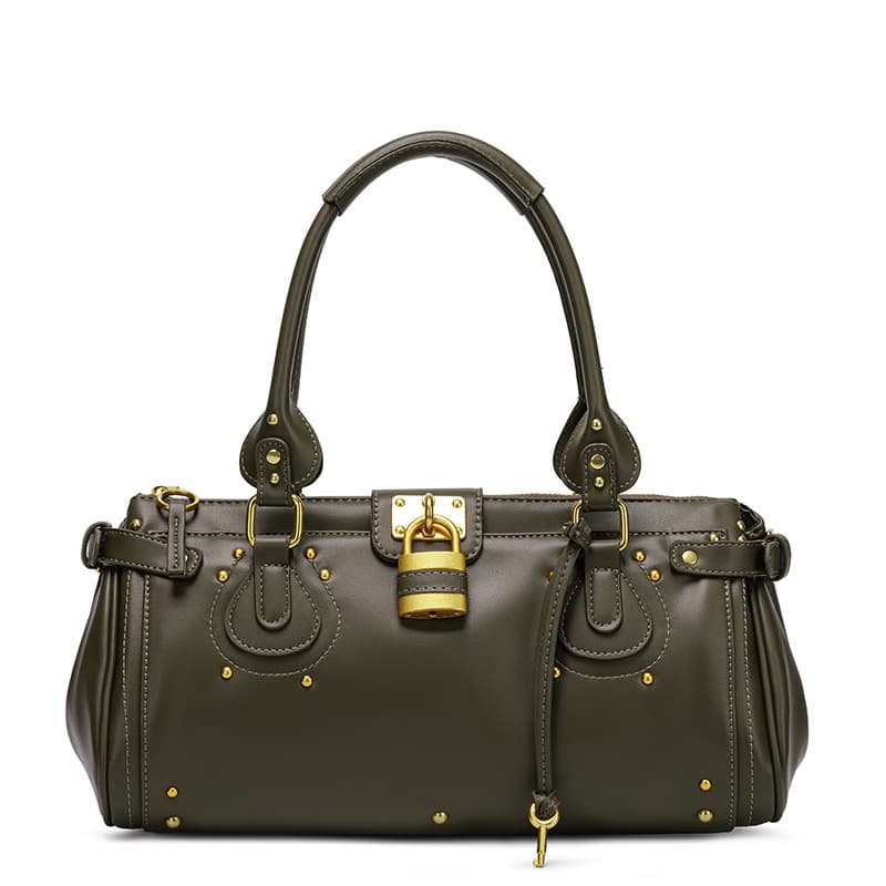 2026 High Quality Retro Vintage Lock Head Boston Motorcycle Bag Handheld Single Shoulder Underarm Bag Pillow Bag