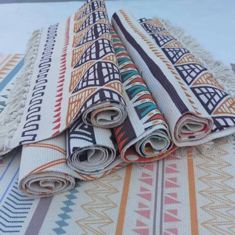 Home Textile Moroccan Corrugated Polyester Cotton Handmade Tassel Woven Carpet Plain Simple Spring And Summer Outdoor Picnic Camping Blanket