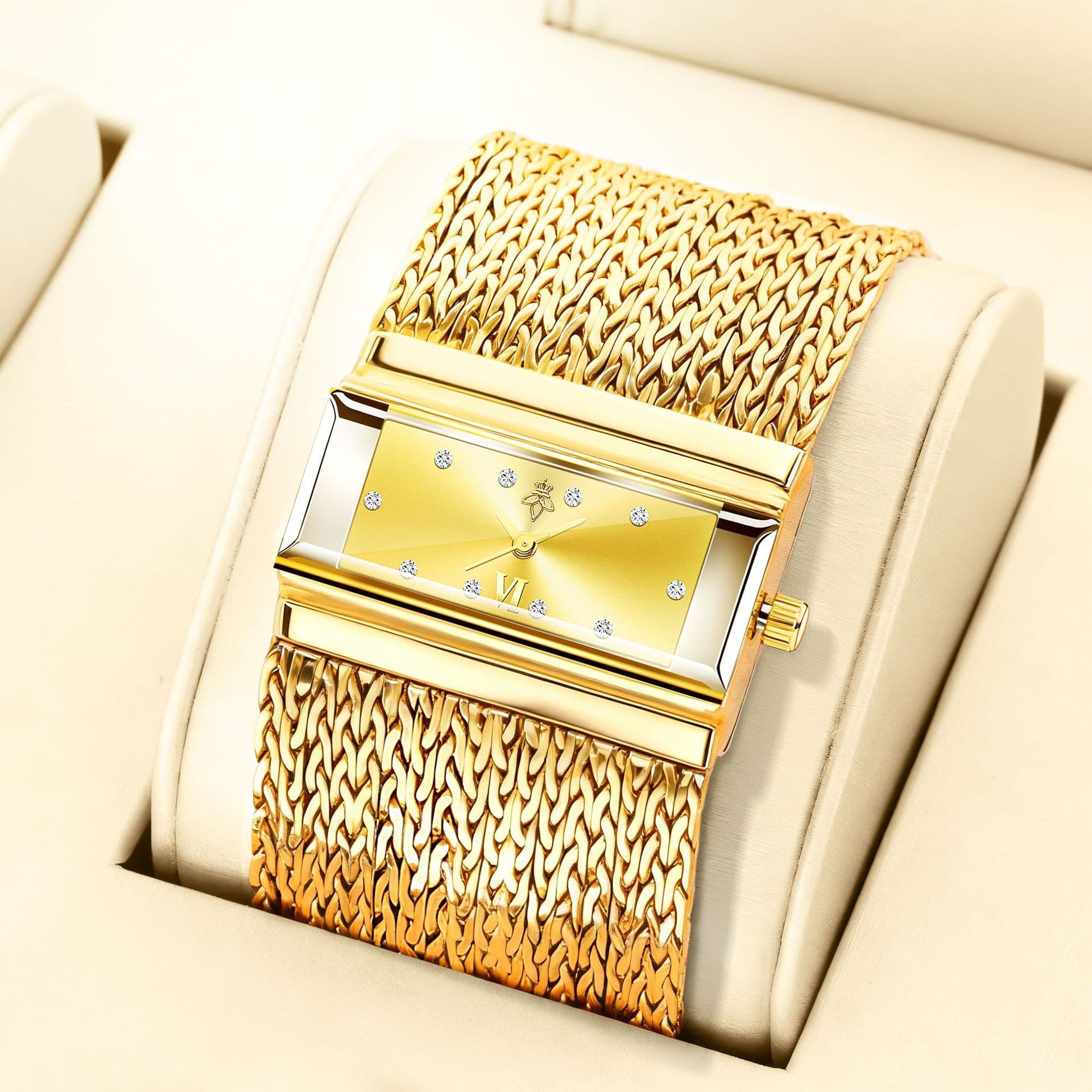 Men's Bold Quartz Watch Gold-Plated Luxury Skeleton Strap Scratch-Resistant Watch Gift Box Men's Gift