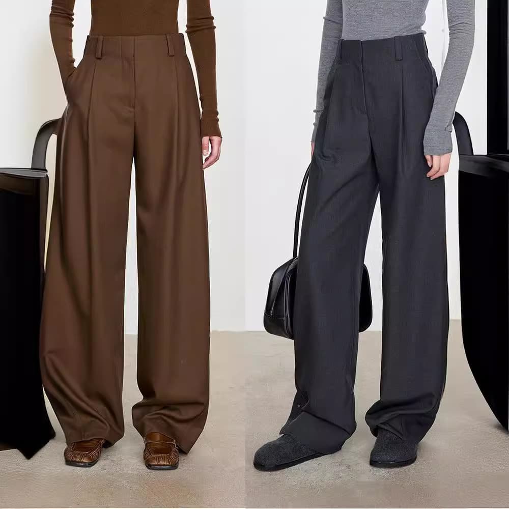 Women's Clothing Minimalist High-Waisted Wool Wide-Leg Pants - Ultra-Fine Fabric, Slimming & Elegant Fit For Office & Casual Wear