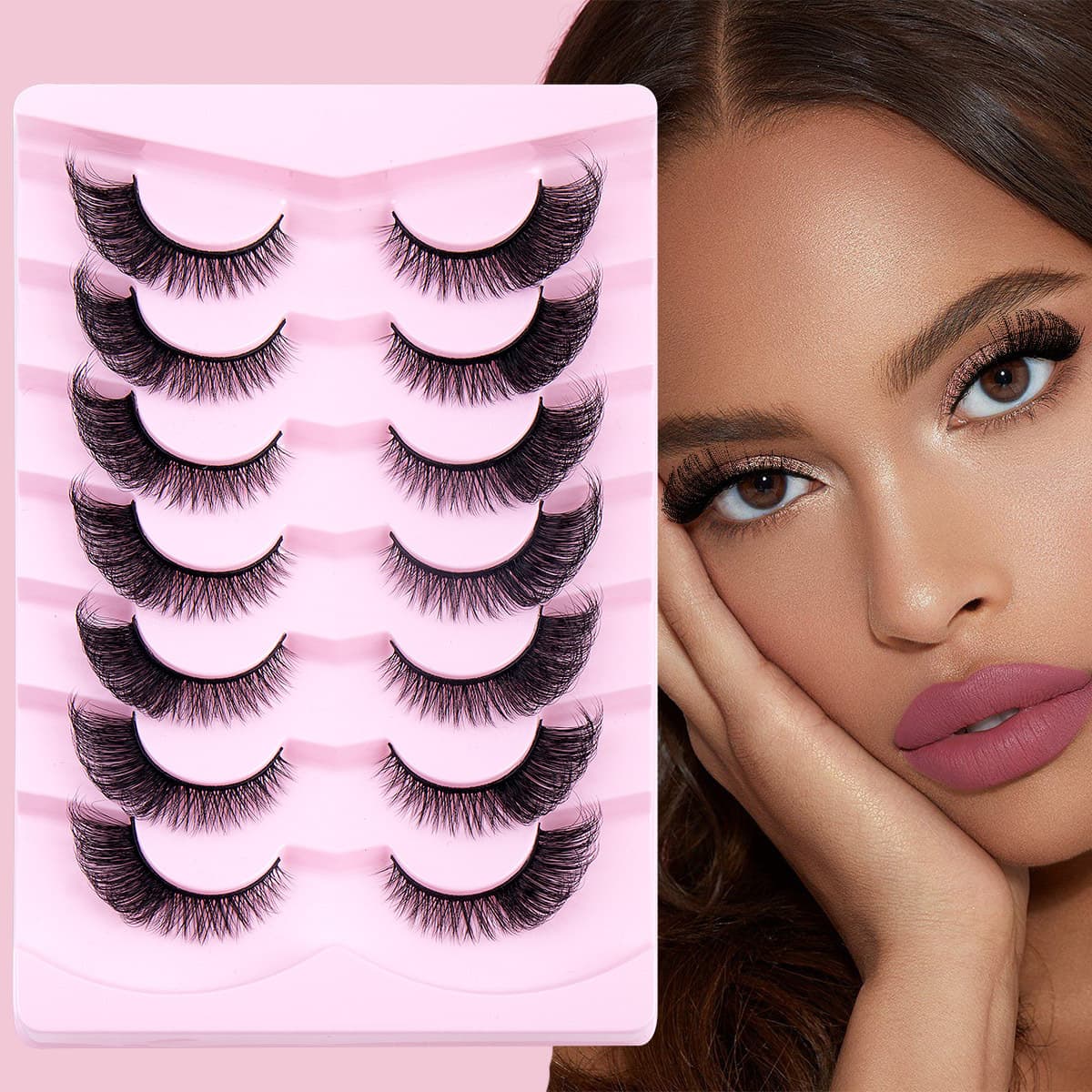7-Pair Slant Fly Fox Eye False Eyelashes - Natural Realistic Thick Curly Stiff Band Lashes - Dramatic Lifting, Long-Lasting - For Daily/Glam Makeup