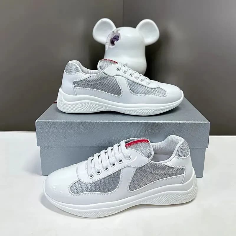 Chaussures de course polyvalentes à tête ronde pour domicile de l'Americas Cup, semelle plate véritable, cuir laqué de haute qualité