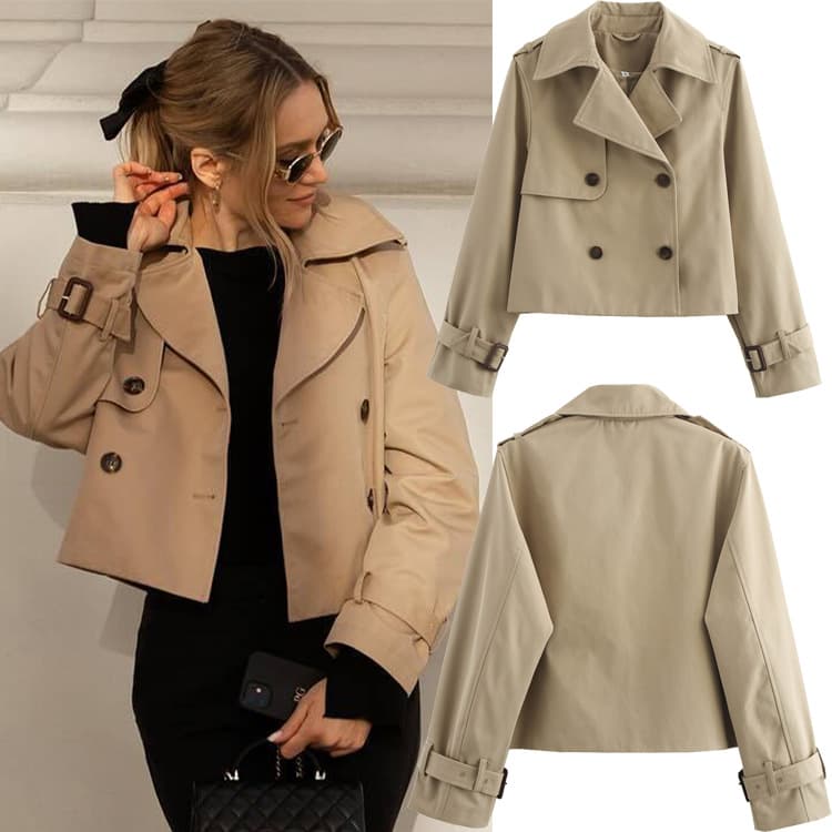 Women's Clothing Fashion Short Lapel Double Breasted Long Sleeved Jacket