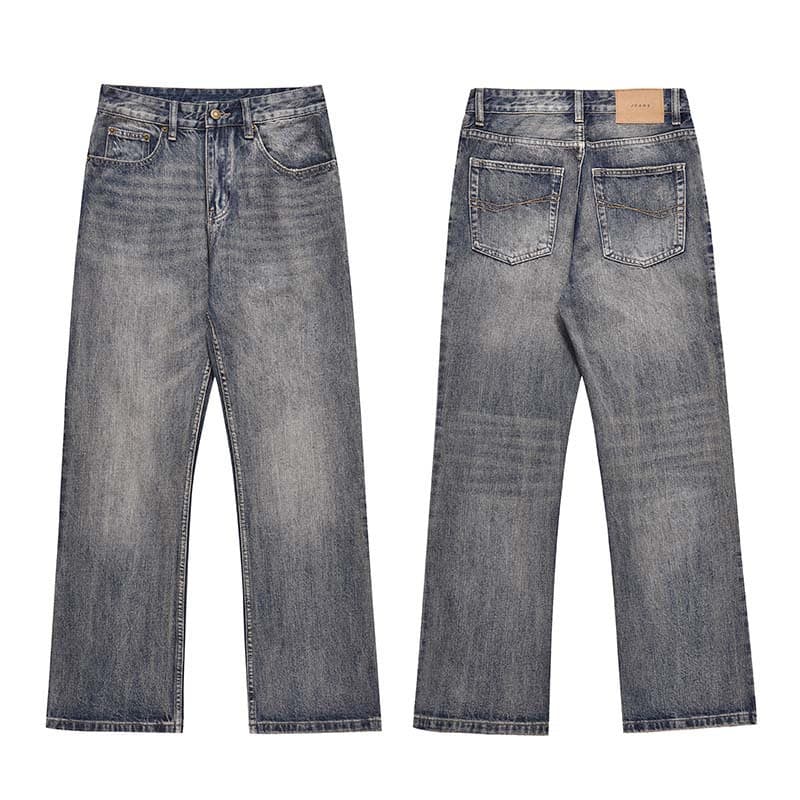 Men's Clothing Street Washed Distressed Flared Straight Jeans Trendy Wide Leg Loose Versatile Casual Trousers