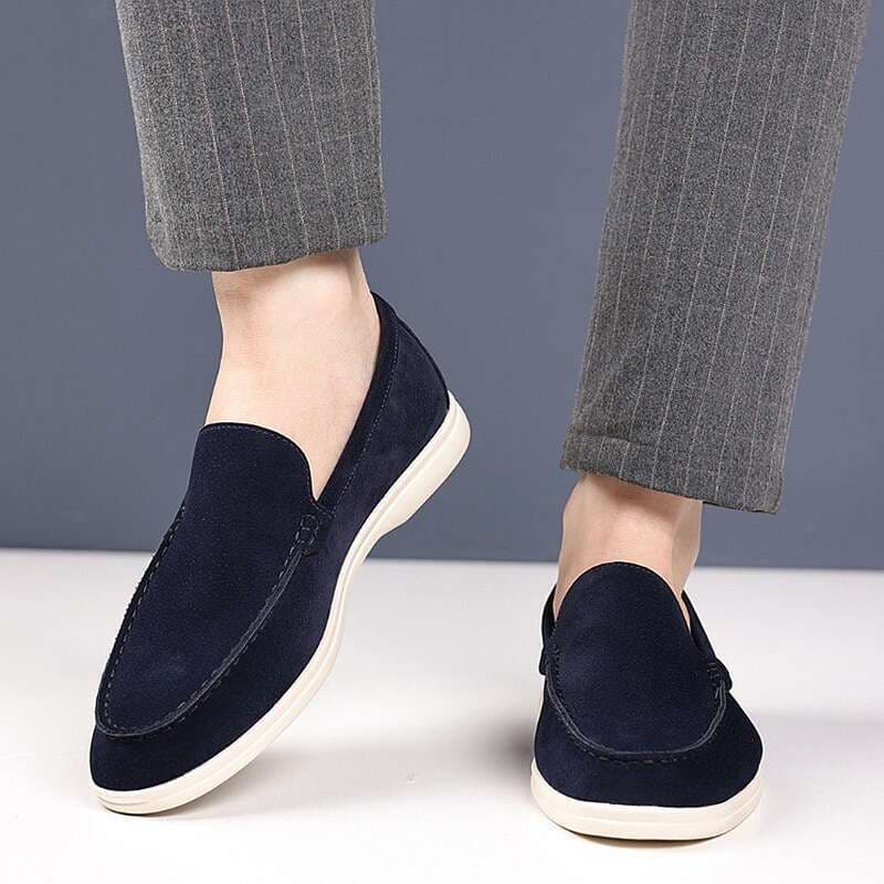 SHLIANG Retro Men Pointed Suede Flats Leather Shoes Casual Penny Loafers Formal Dress Footwear Sapatos Tenis Masculino Y0467