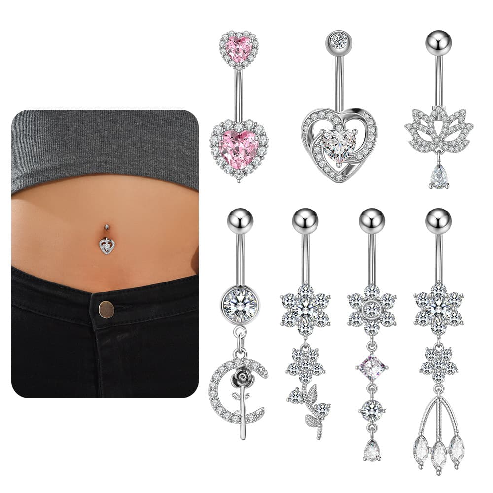 Women's Jewelry Zircon Belly Button Ring New Heart Shaped Zircon Belly Button Nail Piercing Jewelry