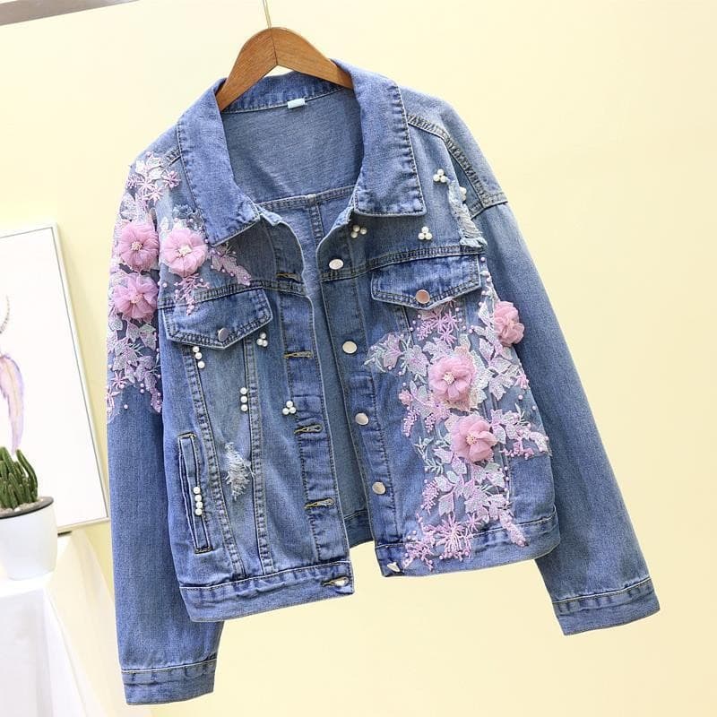 Women's Clothing Spring and Autumn New Style Heavy Embroidery Three Dimensional Flower Ripped Denim Short Jacket Women's Loose Jacket