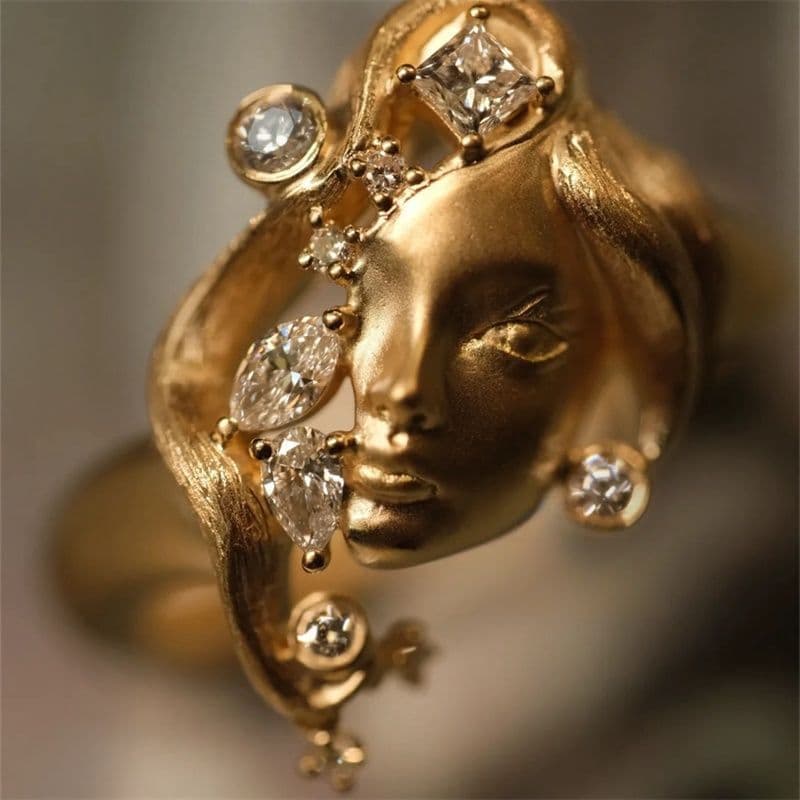 Vintage Antique Portrait Niche Designer Artistic Handmade Index Finger Ring Accessory