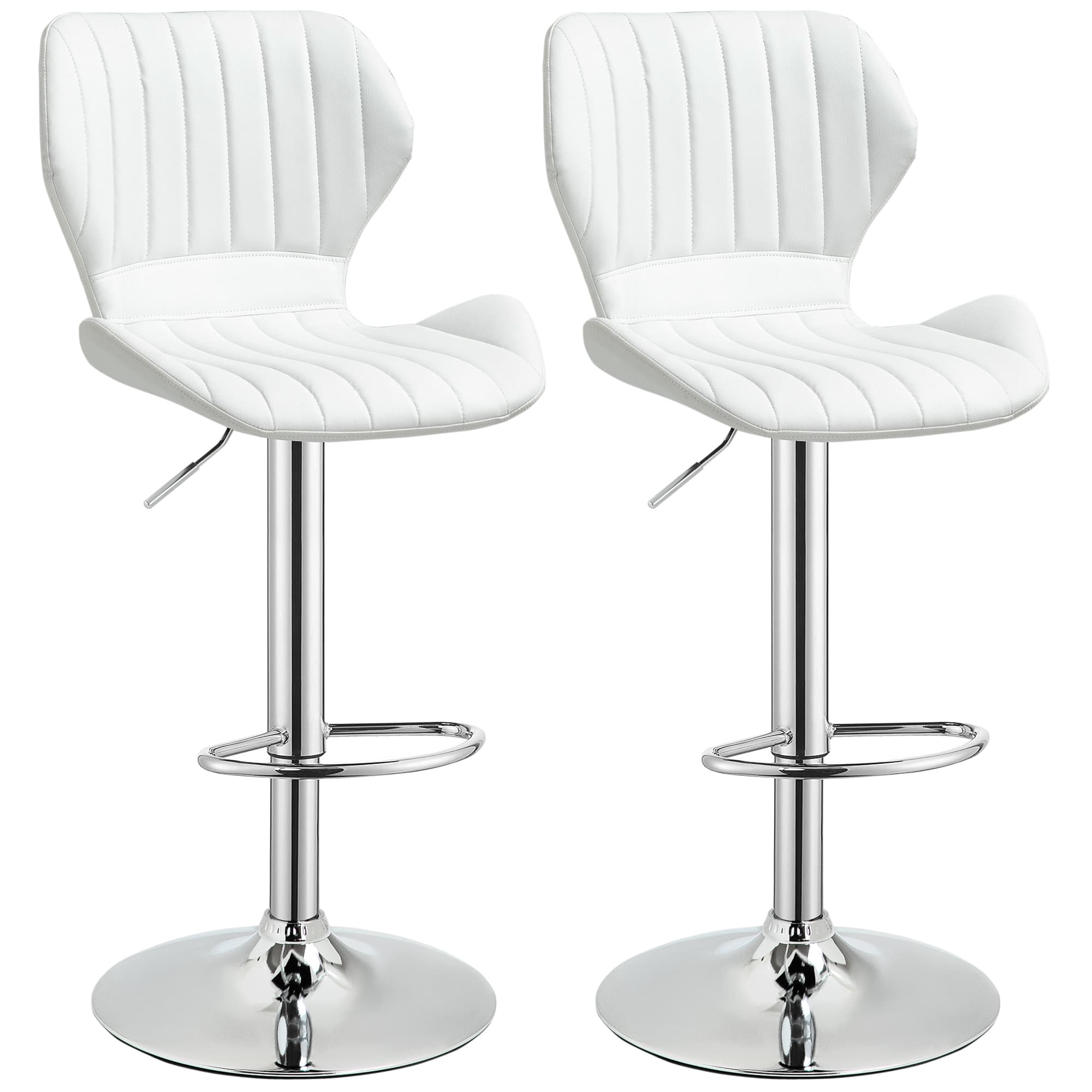 HOMCOM Lot de 2 tabourets de bar 47x51,5x91,5x91,5-113,5 cm blanc