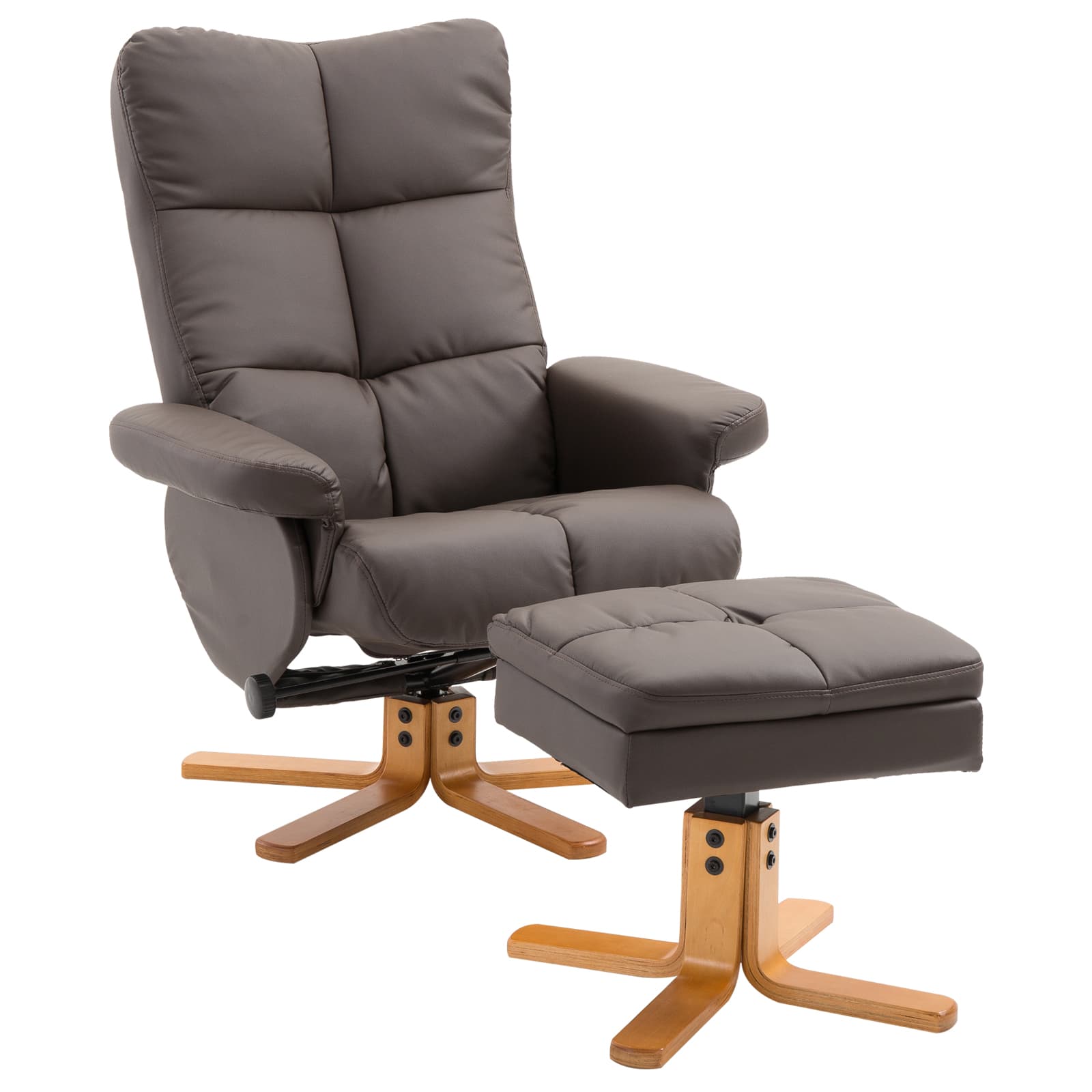 Homcom Fauteuil Relax Inclinable avec Repose-Pieds Fonction Rangement Max. 120 Kg Pied en Bois Similicuir brun Aosom France