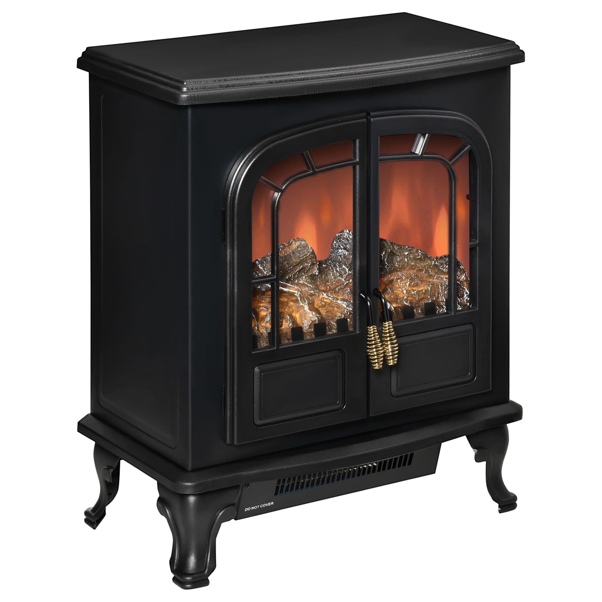 HOMCOM Cheminée électrique poêle Style néo-rétro 2 Portes Verre trempé 1000/2000 W LED luminosité réglable Acier ABS Noir Aosom France