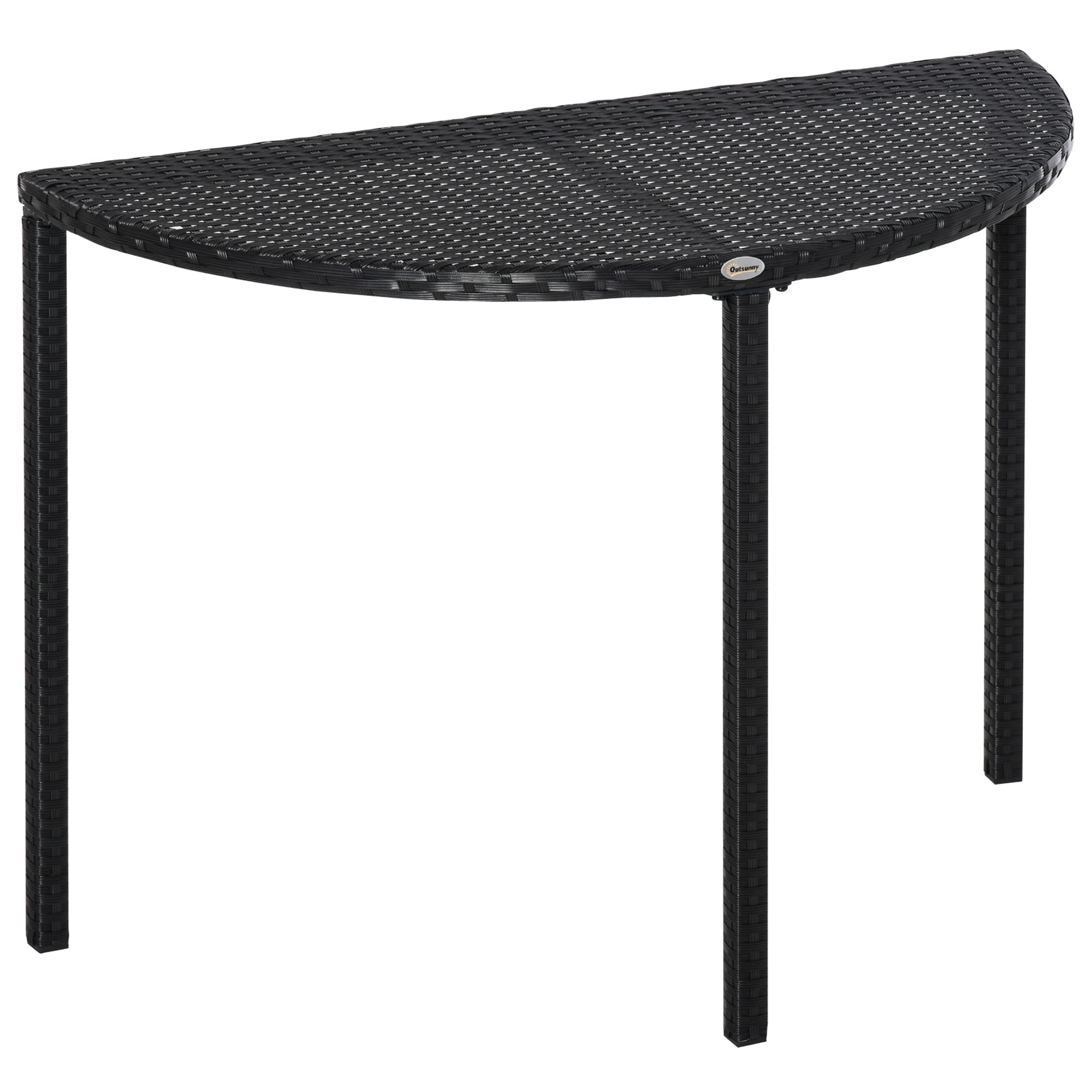 Outsunny Table de jardin table demi-ronde console métal époxy résine tressée 100L x 50l x 74H cm noir