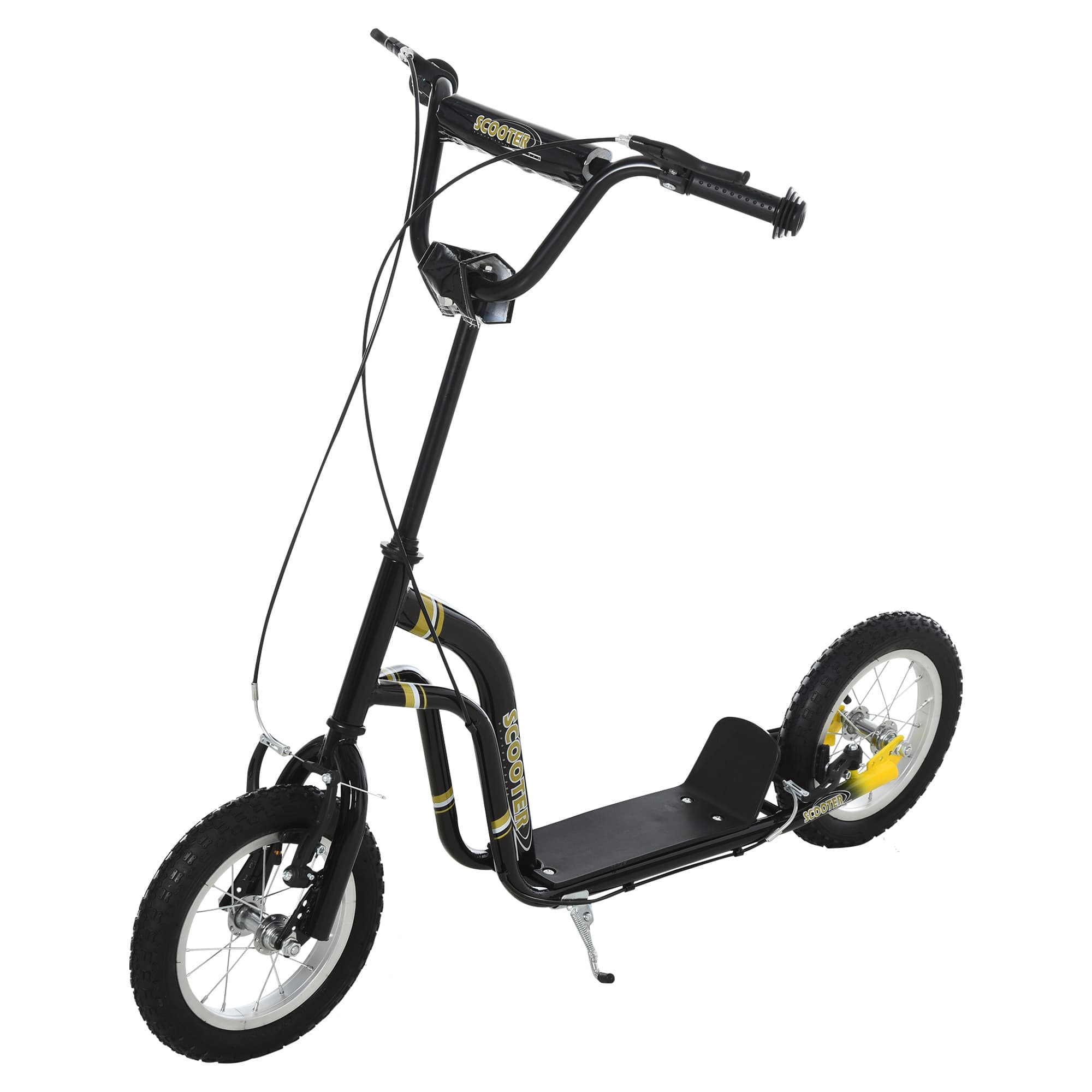 HOMCOM Trottinette pour Enfants Plus de 5 Ans Grands Pneus Guidon Réglable 2 Freins Contrôlés par Poignée Béquille Latérale 120 x 58 x 85-95 cm Noir