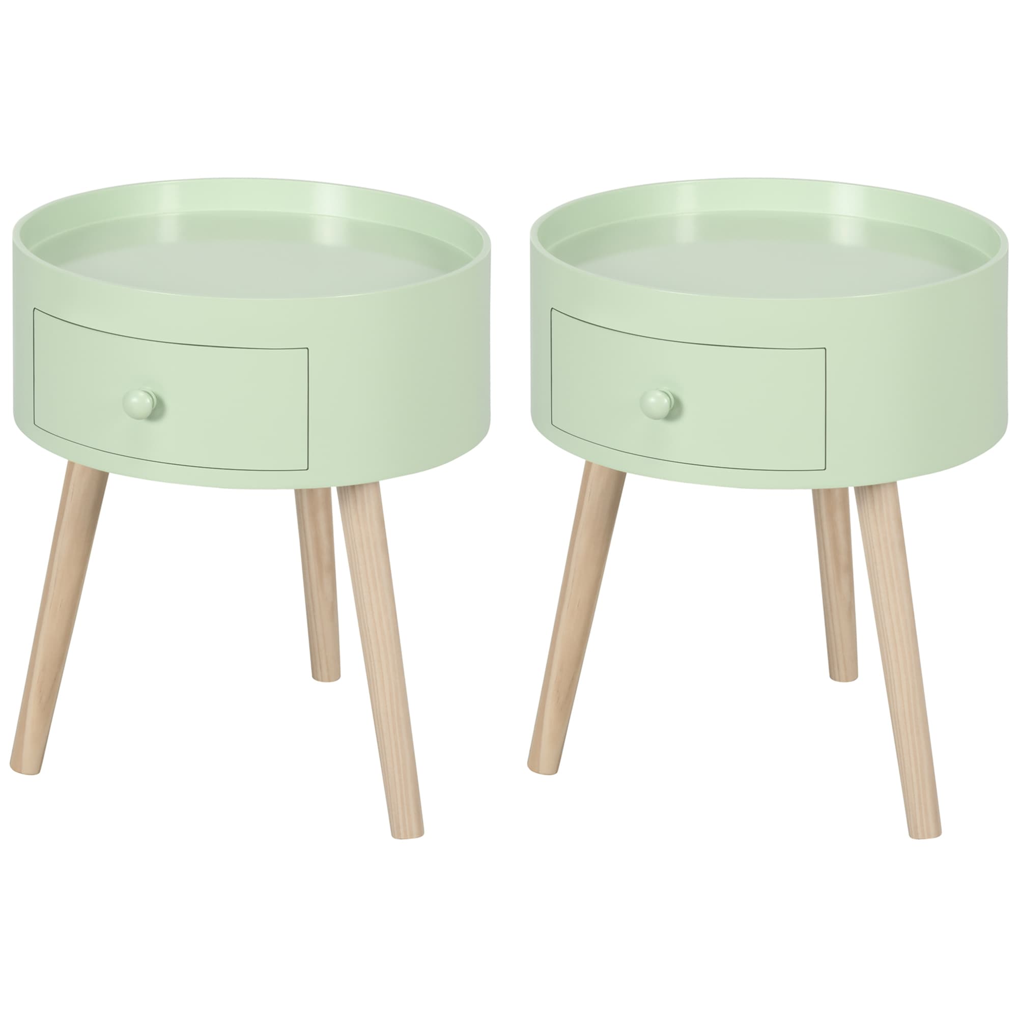 HOMCOM Lot de 2 tables basses - table de chevet - table de nuit ronde - design scandinave table d'appoint bout de canapé
