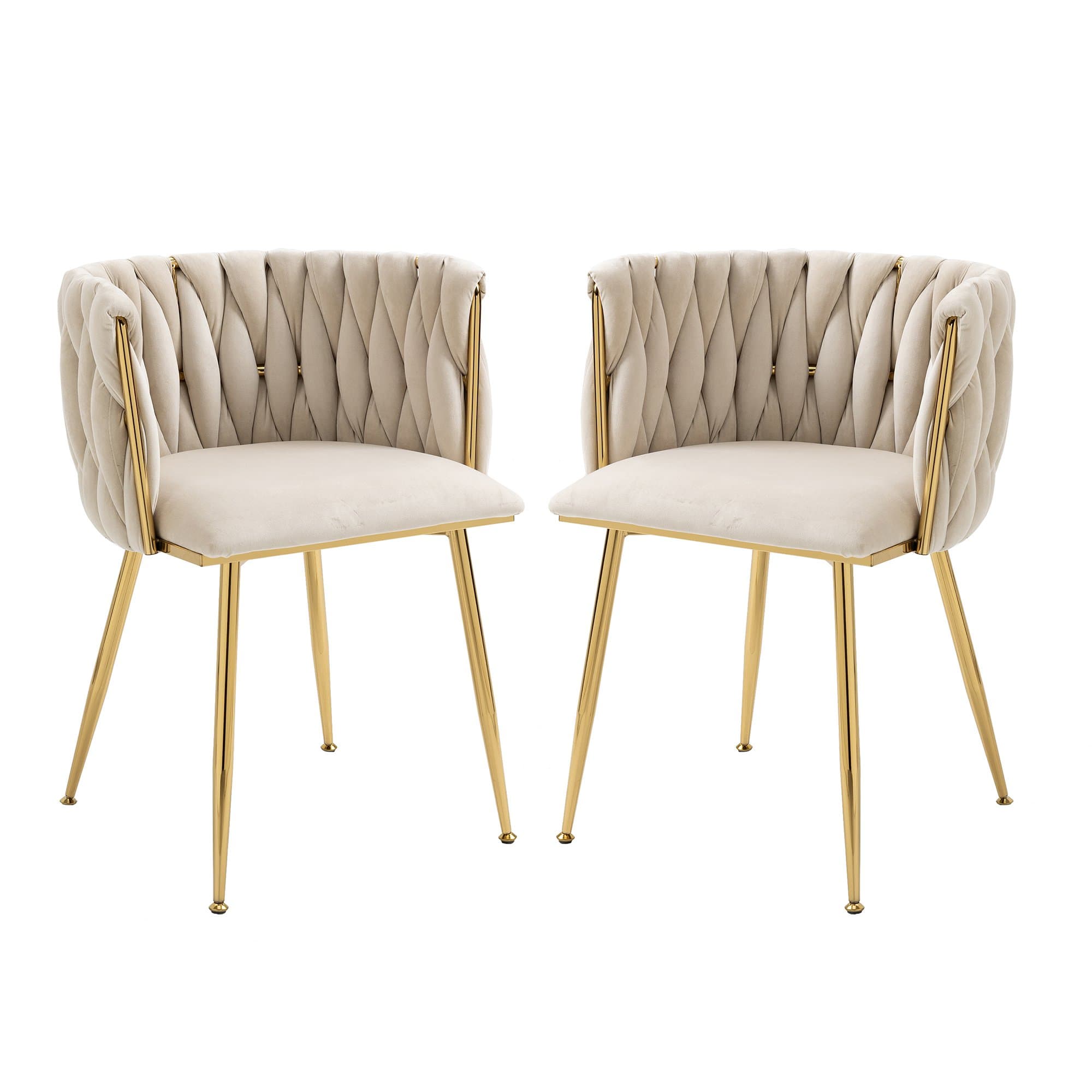 Ensemble de 2 chaises de salle à manger, Chaise cuisine en velours, Chaise pour cuisine avec pieds en métal doré, Ivoire Aosom France