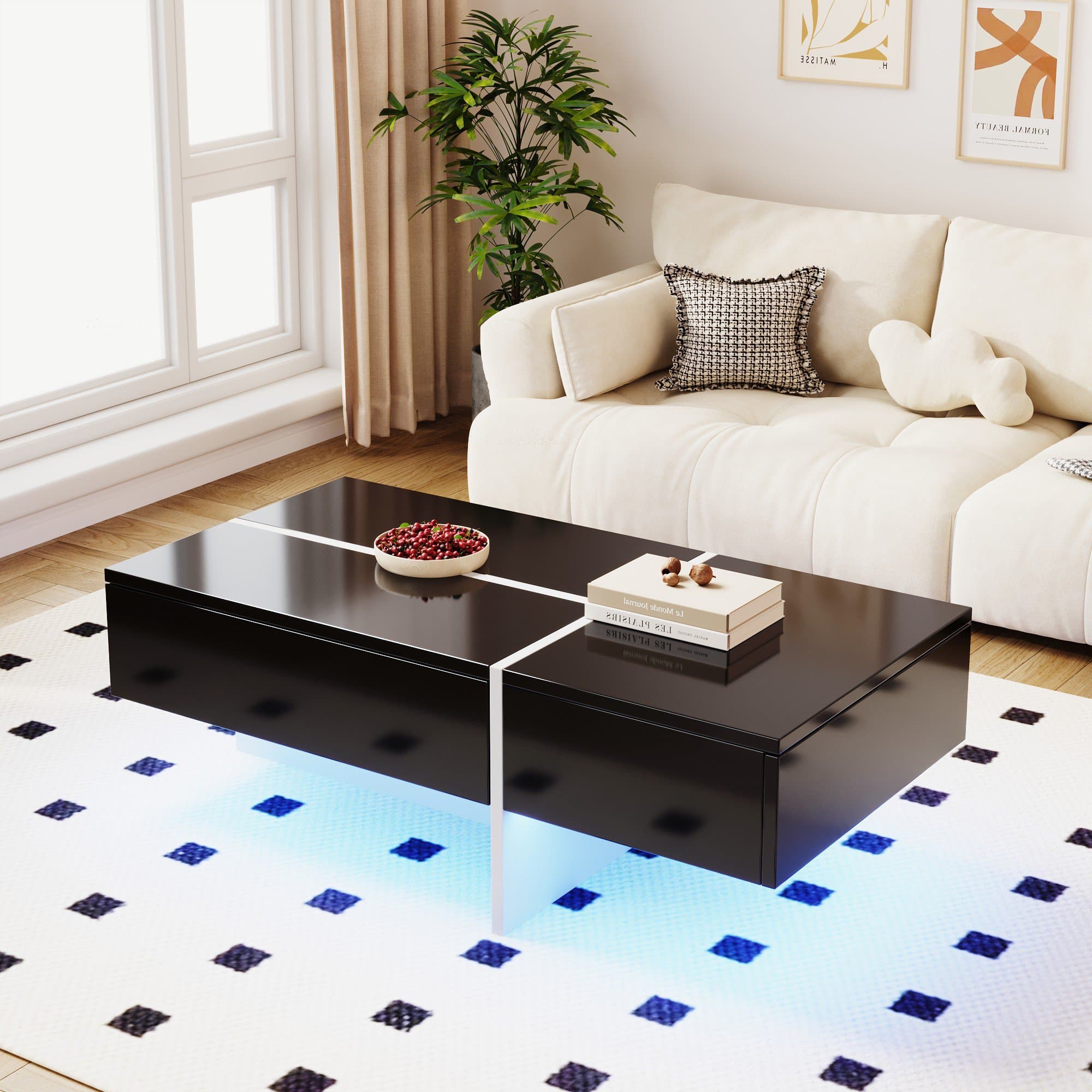 Table basse à blocs, Table de salon, Table basse design, Table carré, avec système d'éclairage LED contrôlé par application, Noir Aosom France