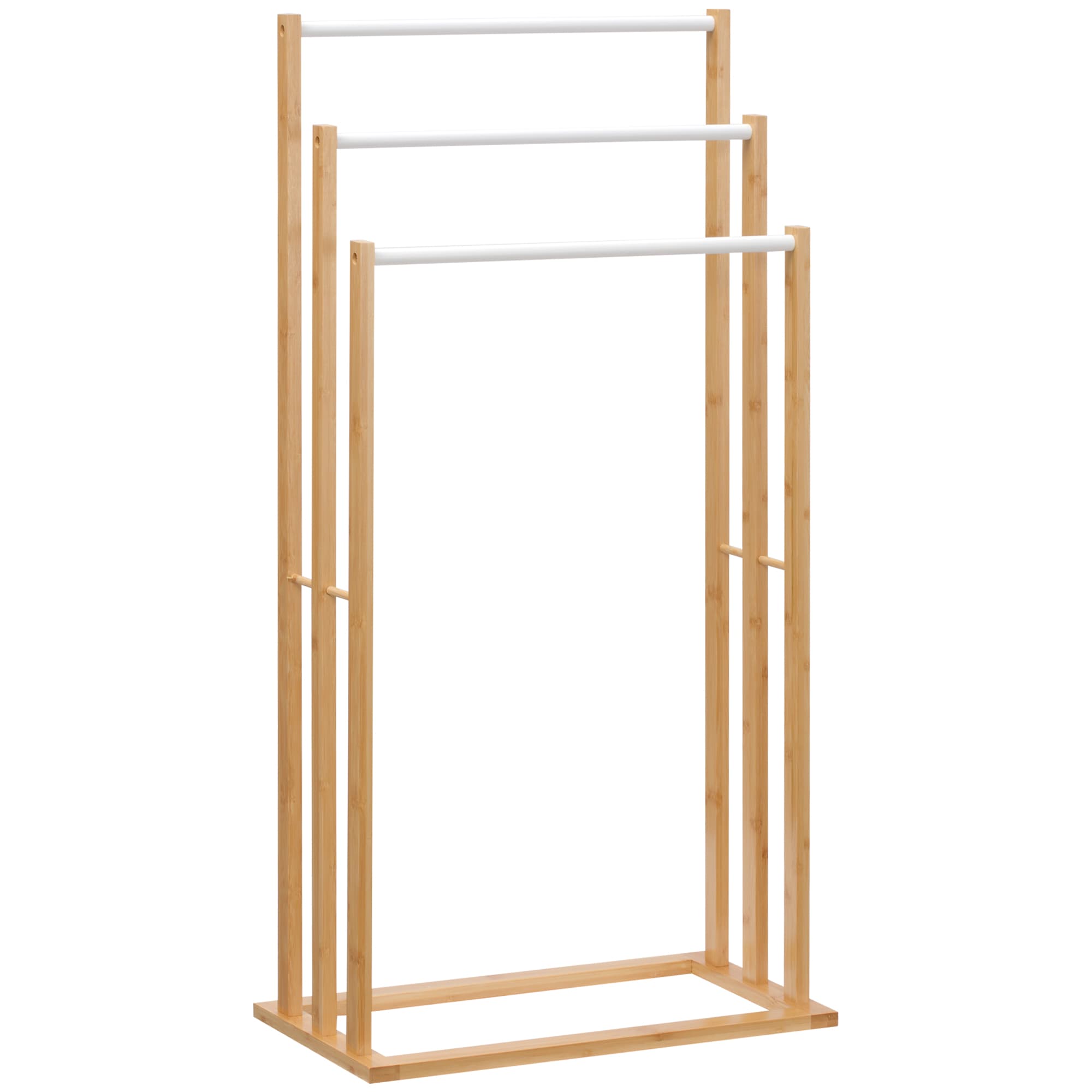 HOMCOM Porte-Serviettes Bambou 3 Barres Acier pour Salle de Bain Élégant et Fonctionnel Aosom France